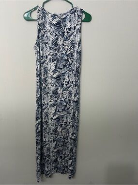 Chico's Navy and White Leaf-Print Maxi Dress Size 1